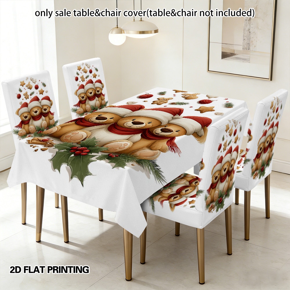 2d flat printing 5 7pcs stretch chair covers with matching tablecloth christmas   and   printed   set for christmas halloween home party dining room decor 2d flat