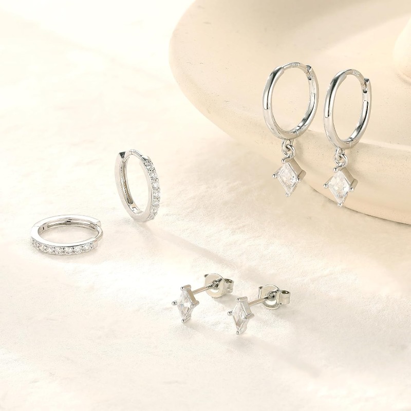 Image of 3pcs/6pcs Silvery Hoop Earrings Set For Women, Dainty Earring, Hypoallergenic Cartilage Earrings, Trendy Earring For Multiple Piercing Jewelry Gift, Halloween Christmas Gifts For Her