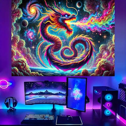 2d flat 2d flat 2d flat anime themed polyester tapestry 160 180gsm uv reactive mystical space wall hanging with colorful clouds dragon design lightweight durable for home decor photography backdrop weddings birthdays anniversaries