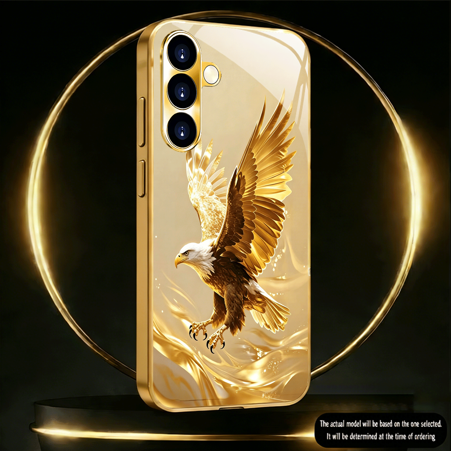 TEMU Phone Case - Luxury Golden Eagle Pattern Electroplated Golden Tempered Glass Phone Case Suitable For Galaxy S26/s25/s24/s23/s22/s21/s20/note