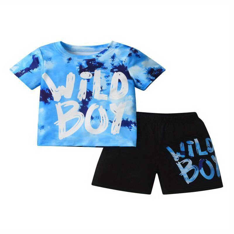 TEMU Summer Toddler Kids Boy Short Sleeve Casual Letter Print Tops And Shorts Children Clothing Set For 1-5year, Outdoor
