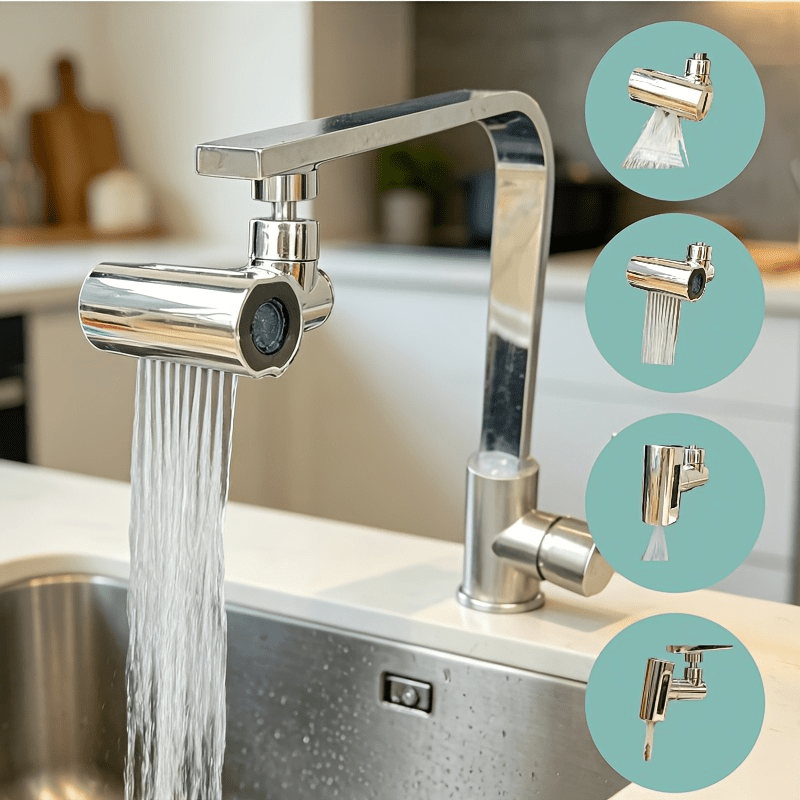 TEMU Extensor de aireador para fregadero de cocina con cabezal de pulverización giratorio de 360° de a prueba de salpicaduras, adaptador de flujo de