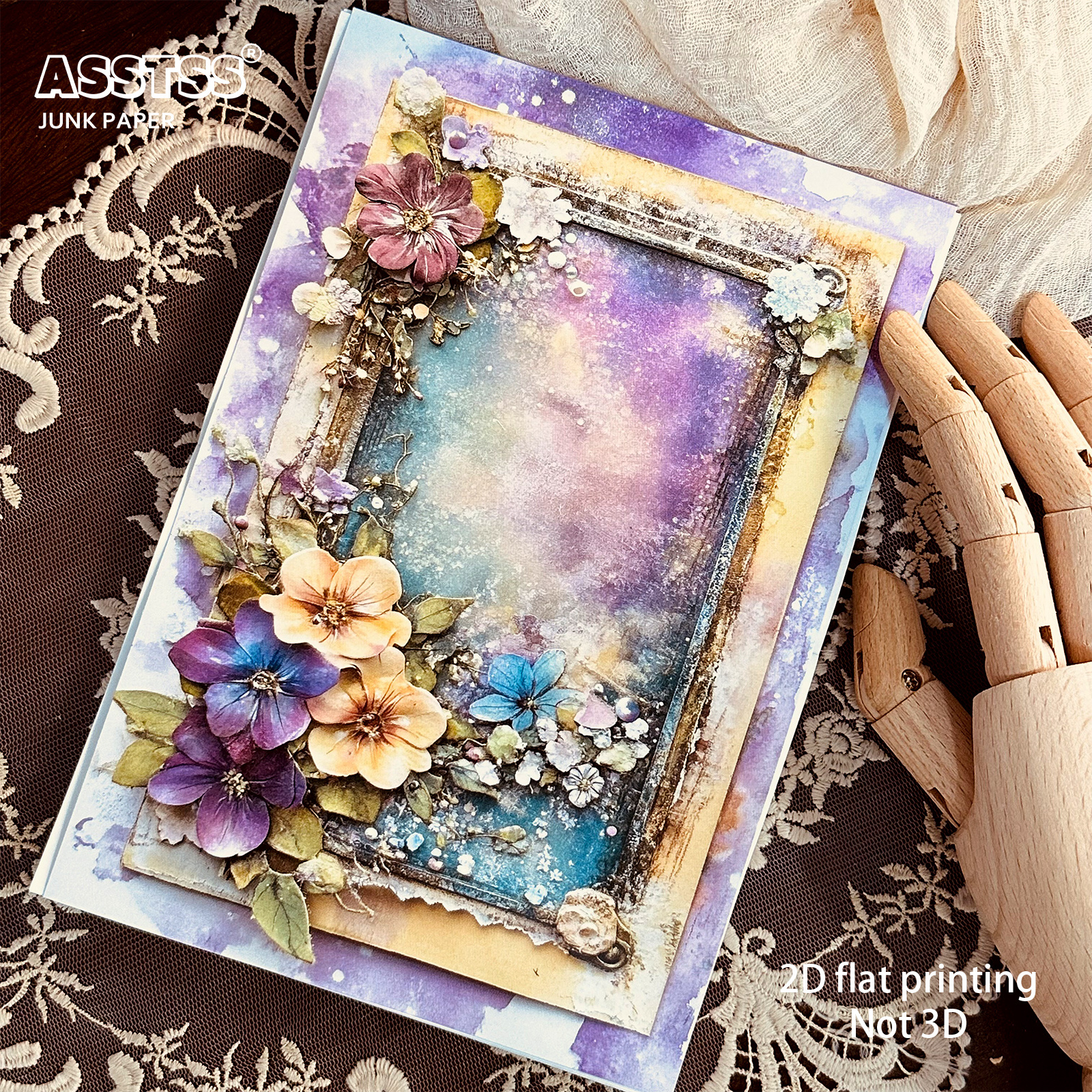 TEMU Asstss 20-sheet A5 [2d Flat] Vintage Purple And Floral Decorative Picture Frame For Junk Journals, Scrapbooking, Arts And Crafts, Background
