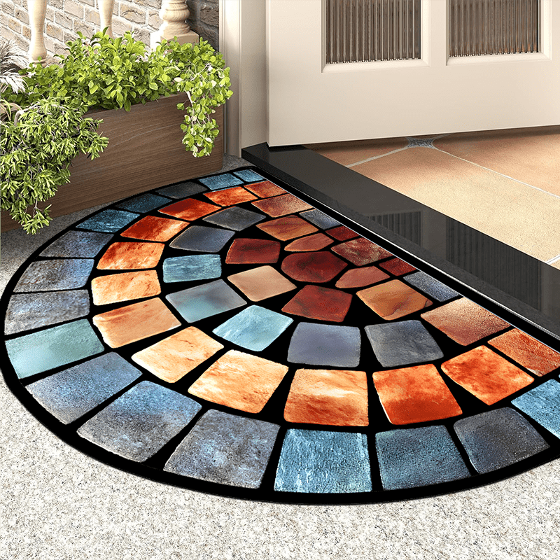 

Vibrant Mosaic Art Doormat - , Soft, Non-slip Polyester Mat With Intricate In Orange, Blue, Red & More - , & Home Decor, Porch Decor | Artistic Doormat | Nonslip Backing