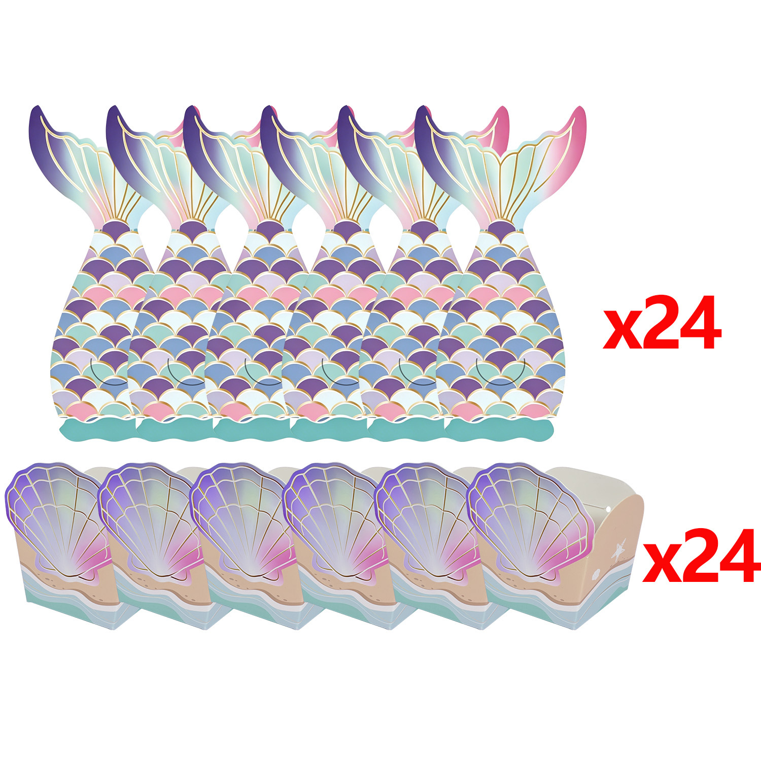 TEMU Gift For Her/him 24pcs Shell Gift Boxes With 24pcs Mermaid Themed Cards Blue And Purple Scales Design Ocean Animal Themed Treat Boxes Perfect