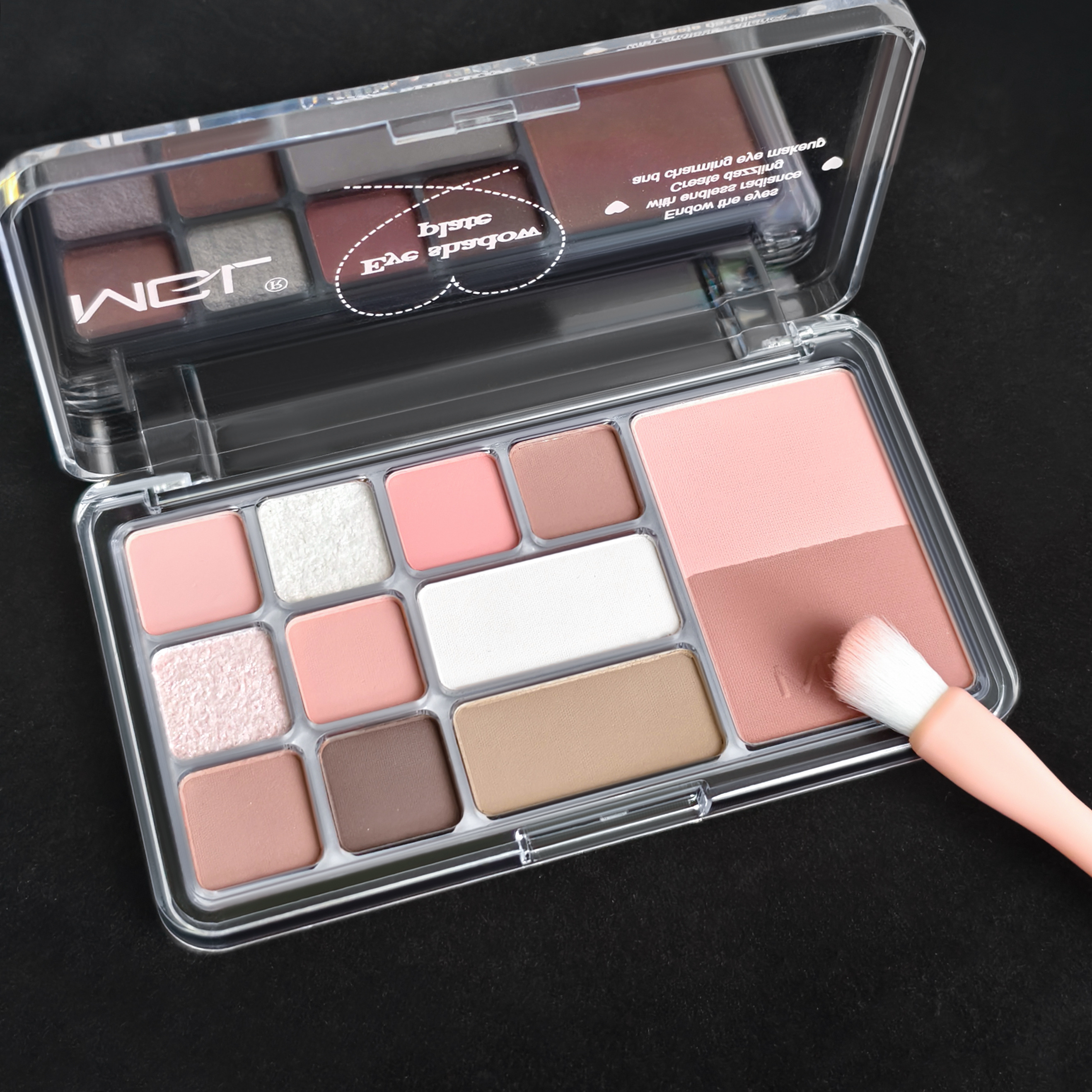 A Palette Featuring 12 Shades of Eyeshadow And Blush, Blending Matte And Shimmer Finishes. The Coral And Nude Tones Offer Versatility, While The Double-Layer Design Ensures It'S Both Portable And Stylish. with Excellent Color Payoff And Durability