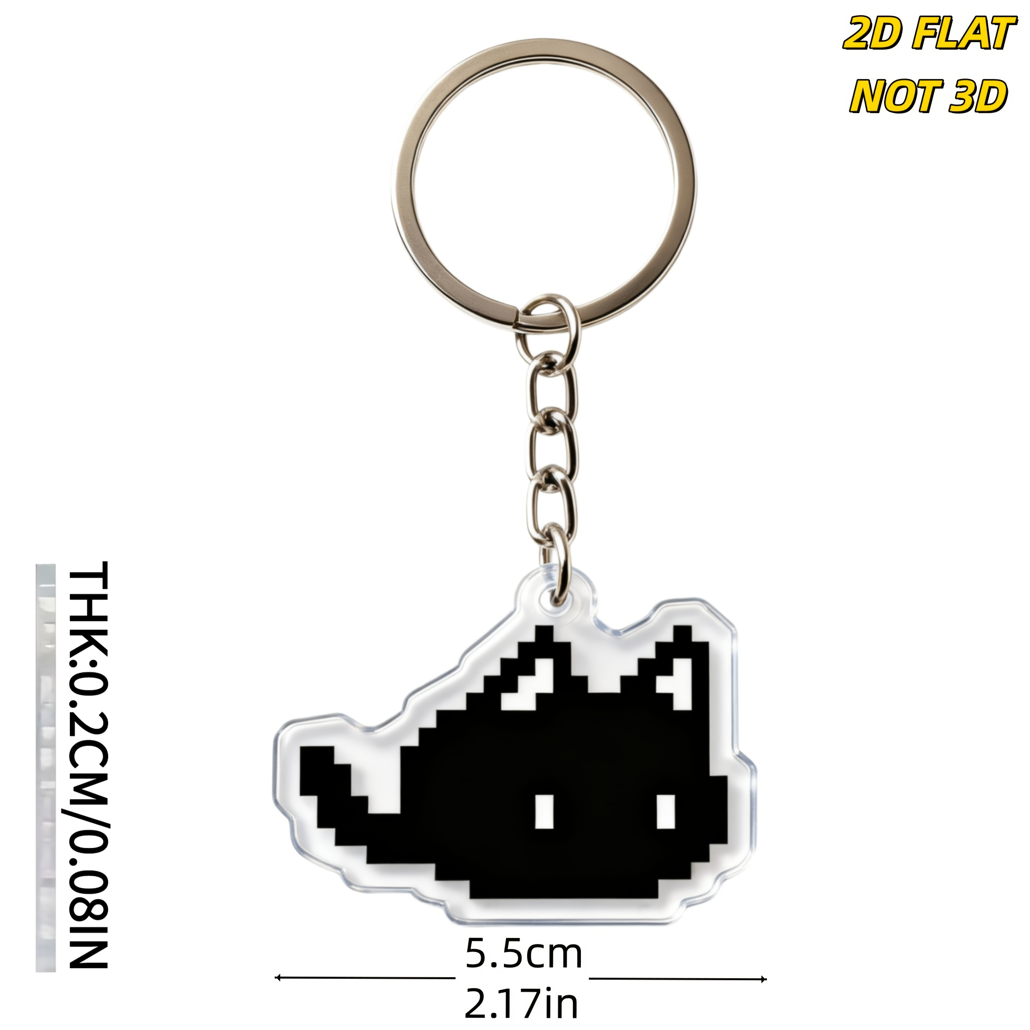 TEMU 2d Flat, Pixel Art Black Cat Acrylic Keychain â Vintage Cat-shaped Key, Bag, And Backpack Pendant â A Cute Accessory With For And Cat Lovers