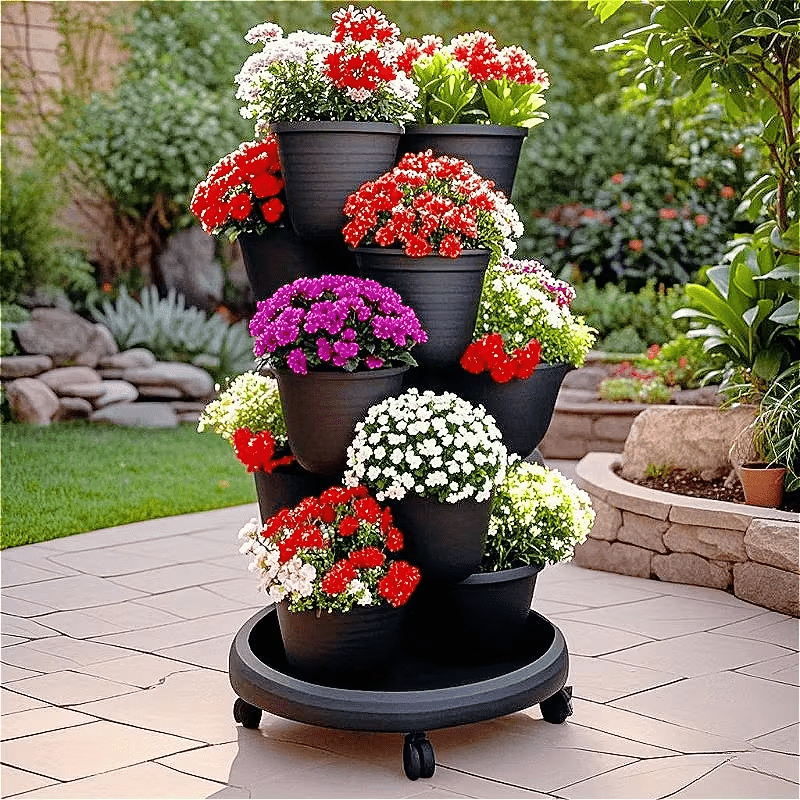 5 Tier Vertical Stackable Garden Planter With Wheels For Strawberries Herbs Flowers Vegetables