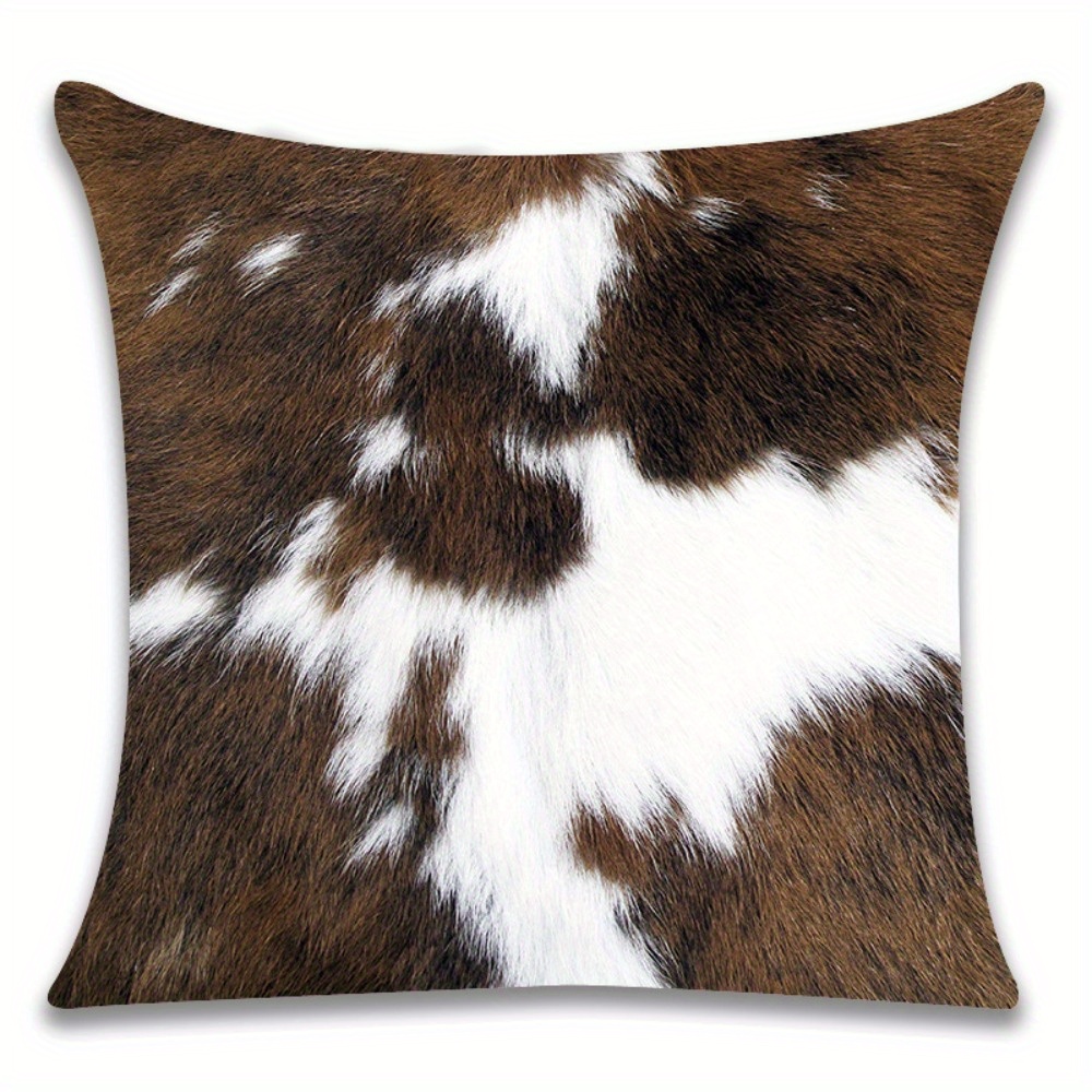 4pcs cow print spotted pattern zipper pillow covers double sided polyester brown   for living room bedroom and sofa decor no insert decorative pillows contemporary style zipper closure decorative pillows for living room Product details 2
