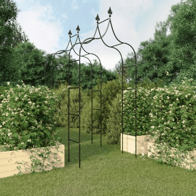 2pcs black steel garden arches 120x38x260cm heavy duty rust resistant   with decorative scrollwork for garden   flower beds outdoor decor metal garden art