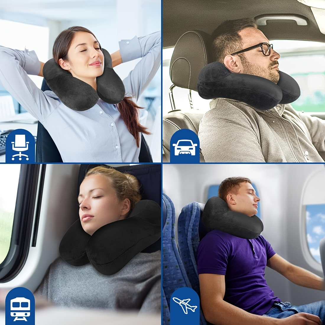 1pc Ergonomic Inflatable Travel Neck Pillow with Earplugs & Eye Mask - Soft Velvet Material, Neck Support, Cervical Spine Relaxation, Ideal for Airplanes, Cars, Offices & Camping, Sleeping Pillow, Space-Saving Design, Travel Comfort|Ergonomic Neck Pillow|Velvet Texture
