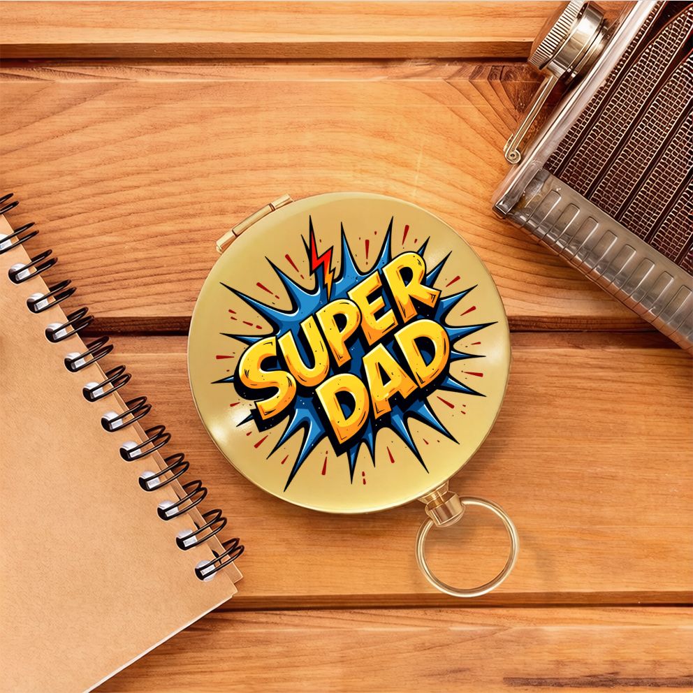 Vintage Style Brass Compass with Super Dad Print