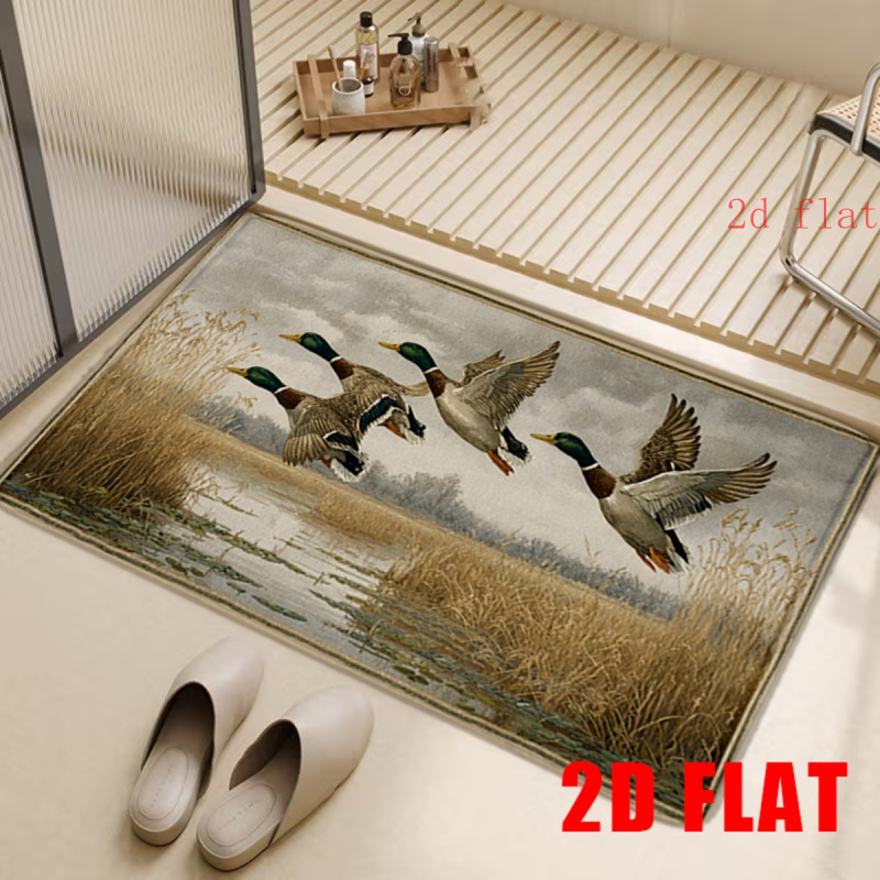 TEMU Tapis de bain plat 2D, 1 pièce, motif basse-cour de canard dans un étang de zones humides - Canard en flanelle douce, lavable en machine,