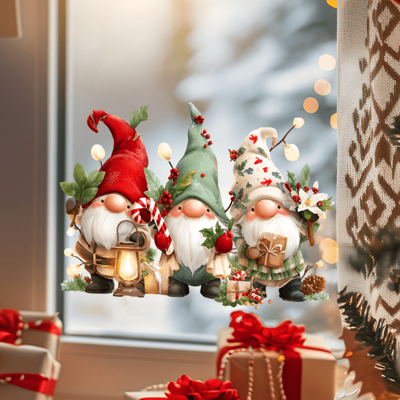 TEMU 1 autocollant de fenêtre de Noël d'elfe, décoration de Noël sur le thème des gnomes, autocollant de vitre de vieil homme, décoration intérieure