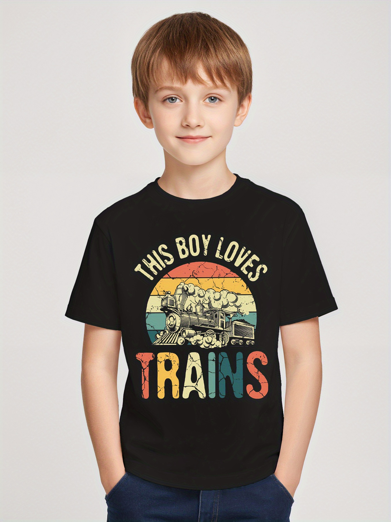 boys vintage train graphic t shirt boy trains Temu
