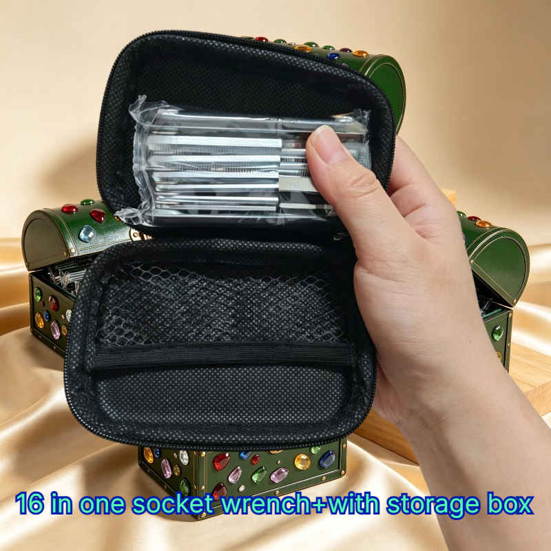 TEMU 17-teiliges Set: 16-in-1 Multifunktionales Steckschlüssel-Set und Aufbewahrungsbox, Faltbare Multifunktionale Inbusschlüssel,
