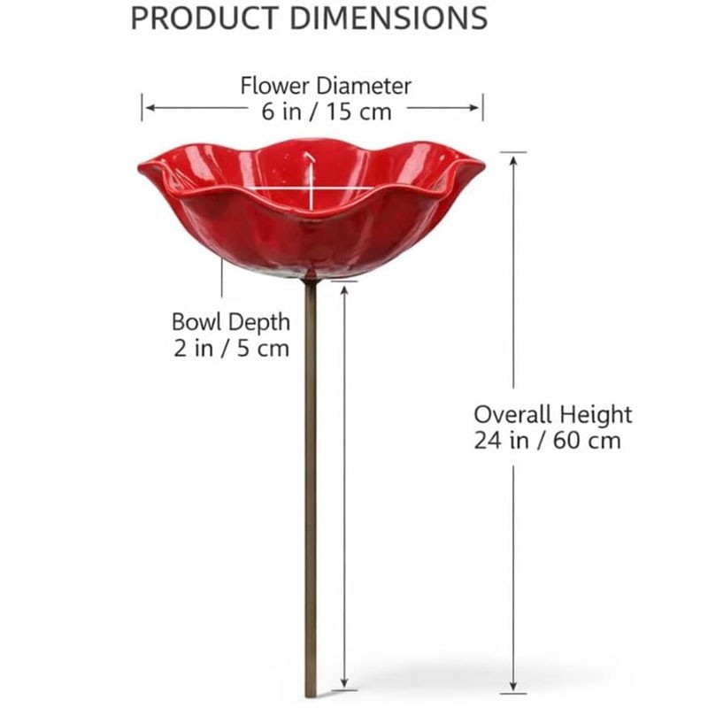 [3d] 15cm Flower Garden Stake With Bee Bath & Bird Water Bowl, Outdoor Yard Art Decor, & Watering Station, Garden Decor Gift