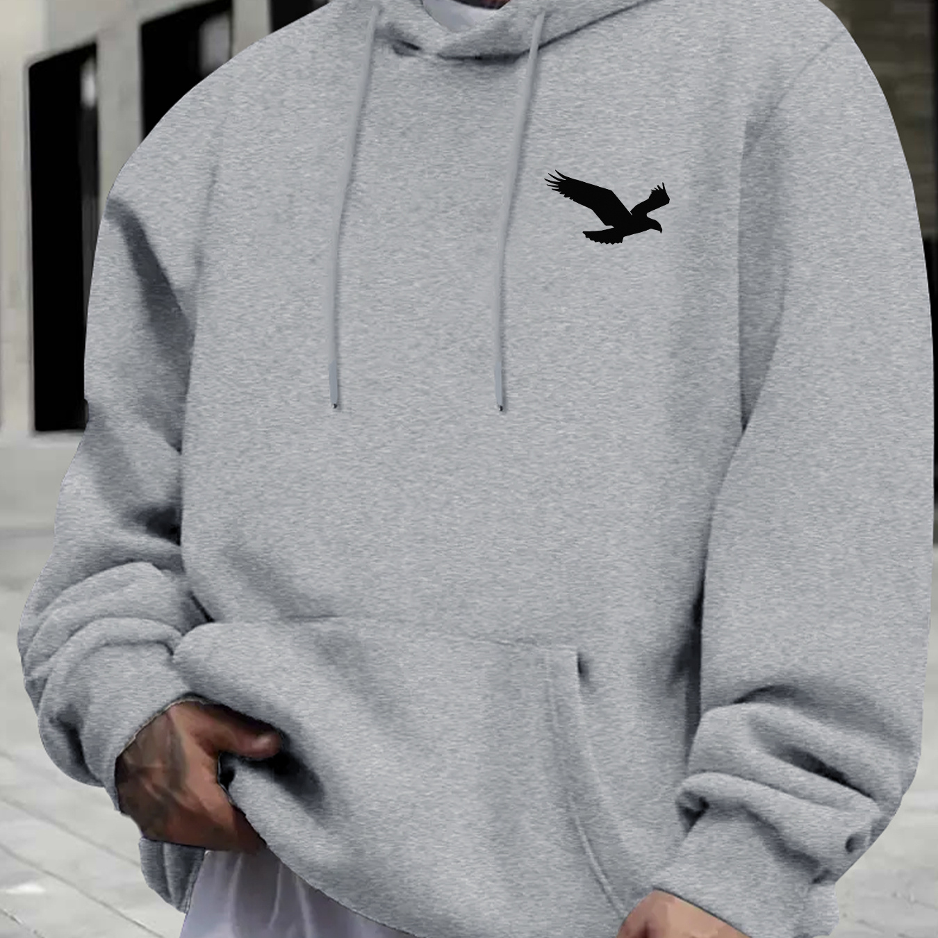 

Men's Eagle Print Hoodie - Casual Pullover With Kangaroo Pocket, Fashion Sweatshirt For Fall/winter