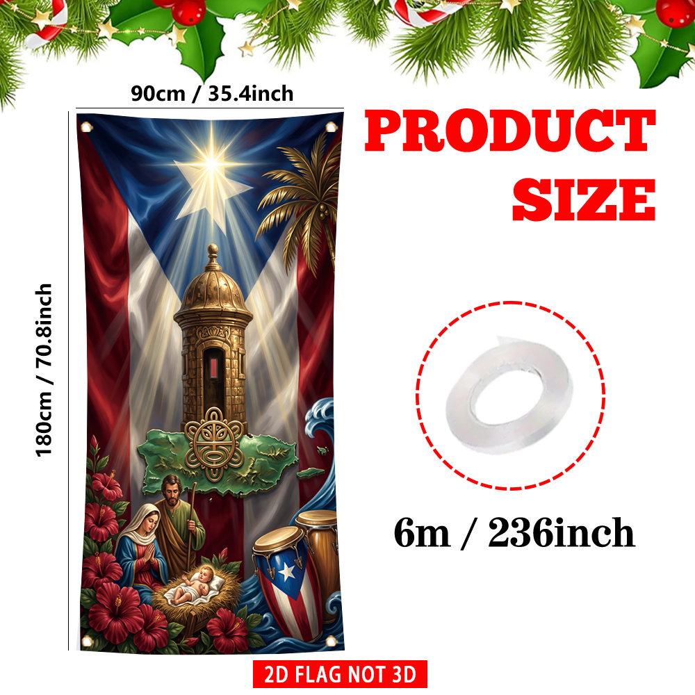TEMU 2d Flat - 2d Door Banner 2d Flat - 2d Door Banner [2d Flat] 1pc, Merry Christmas Door Cover Flag, Made Of Polyester, Puerto Manger Pattern, Xmas