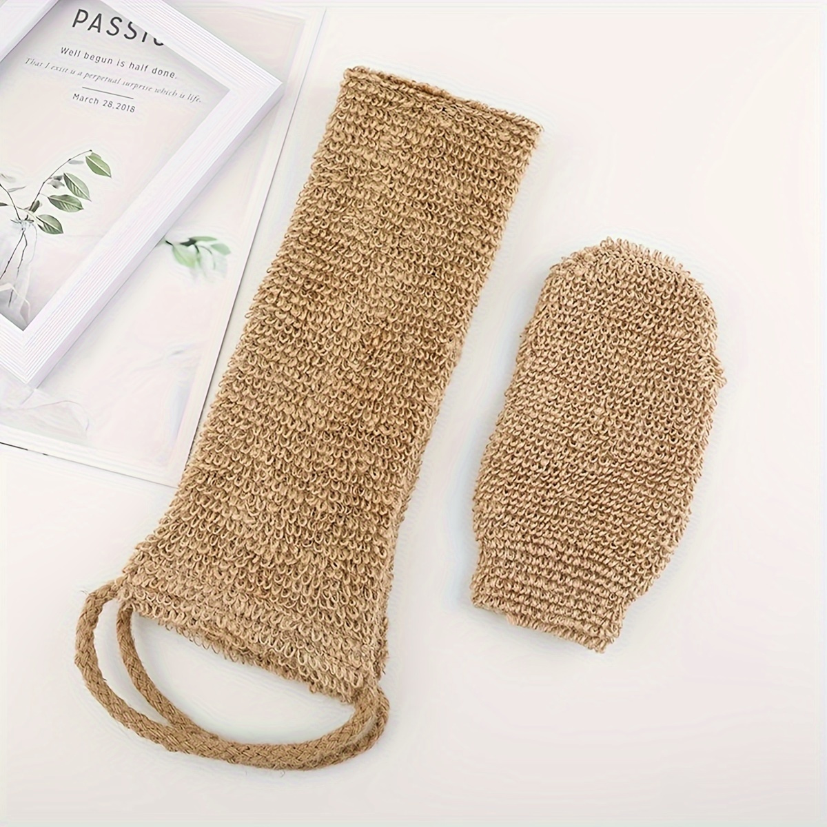 E-shop 2er-Set Anzug-Rückenwaschbürste, Peeling-Anzug, Peeling-Handschuhe und -Gewebe-Gürtelhandtuch, Ganzkörper-Reinigungshandschuhe für Männer und