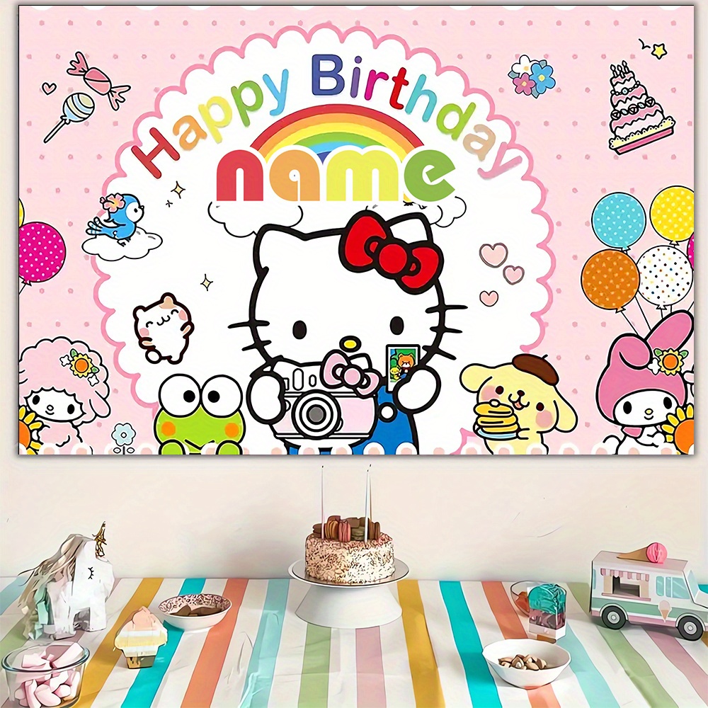 

1pc Cute Hello Kitty Customized Name Backdrop Banner, Suitable For Indoor And Outdoor Birthday Celebrations, Gardens, Studio Backgrounds, Lovely Design, Ideal Birthday Gift