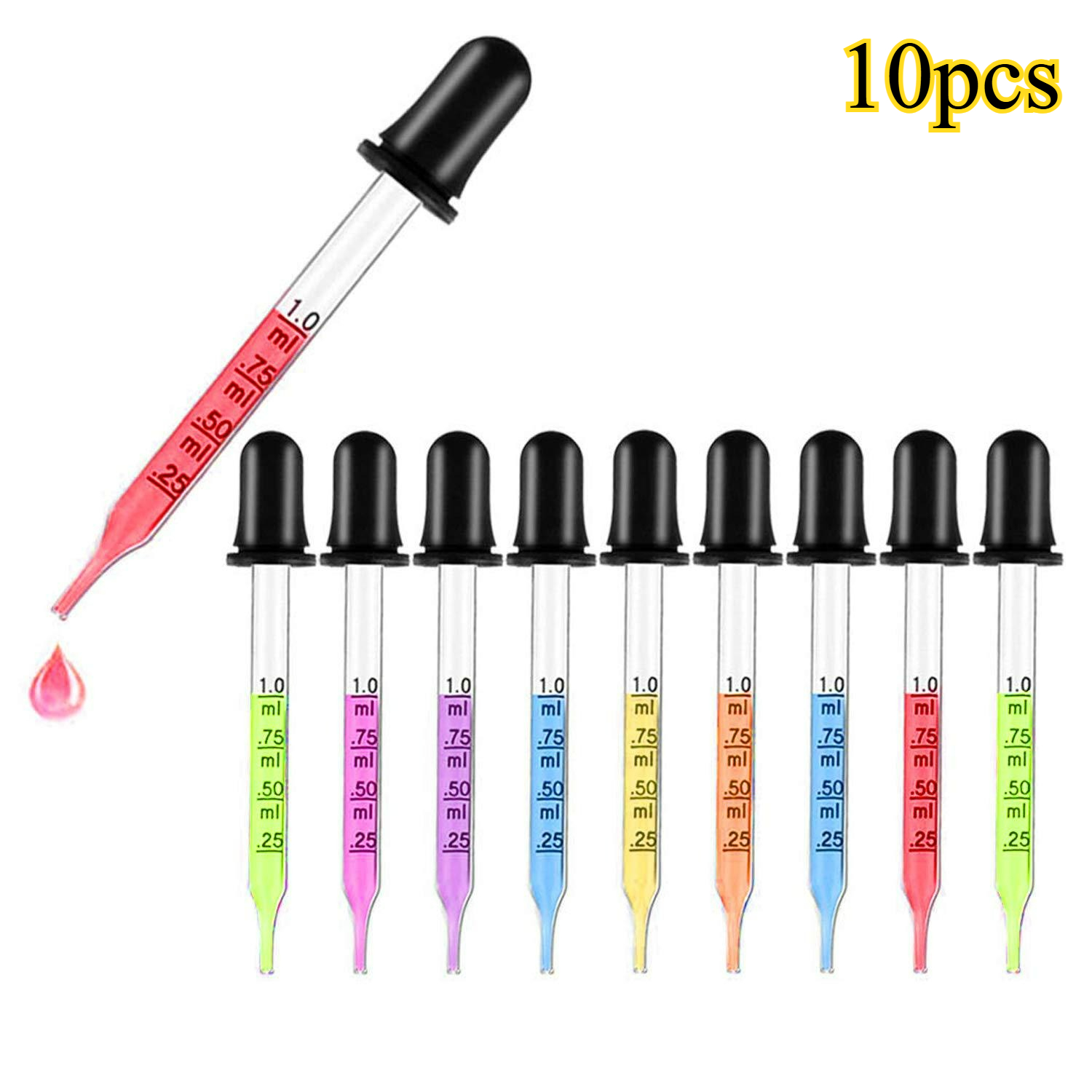 TEMU 10pcs 1ml Glass Dropper Set, High-precision , Suitable For Household Essential Oil Dispensing/cosmetic /perfume Bottling/laboratory Precise