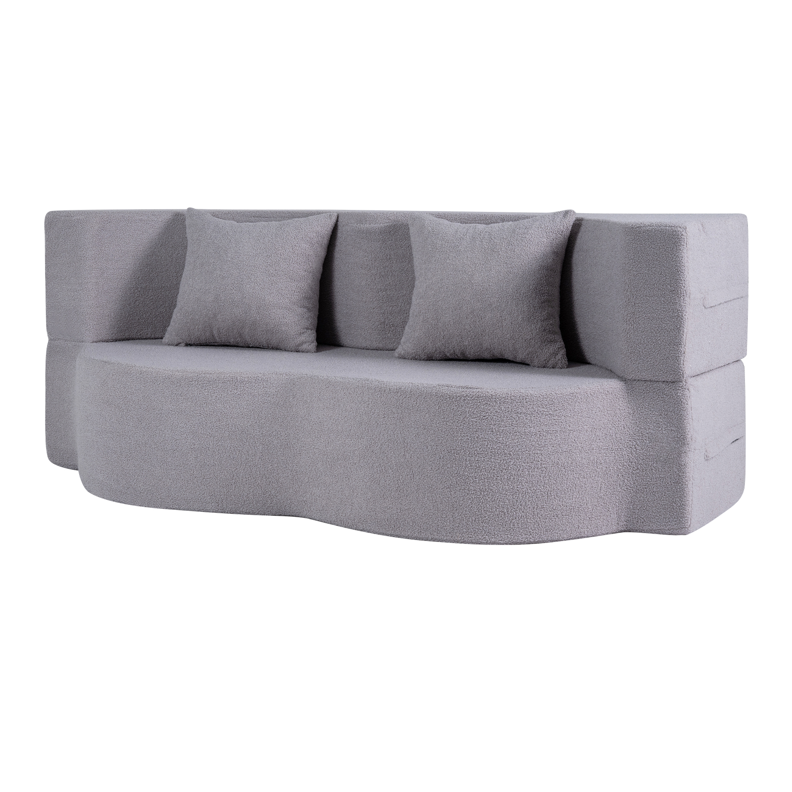 2-in-1 Convertible Folding Sectional Sofa Bed With Teddy Fleece Upholstery & Boneless Sleeper System - Modern Space- Floor Loveseat Suitable For Small Apartments, Guest Rooms, Dorms, No , Grey