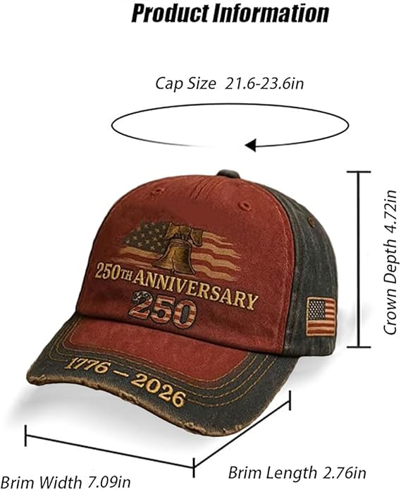 250Th Anniversary USA Patriotic Baseball Hat, American Independence Cap, Adjustable Vintage Style - Perfect Gift for Patriots, Holiday Gear, And History Enthusiasts