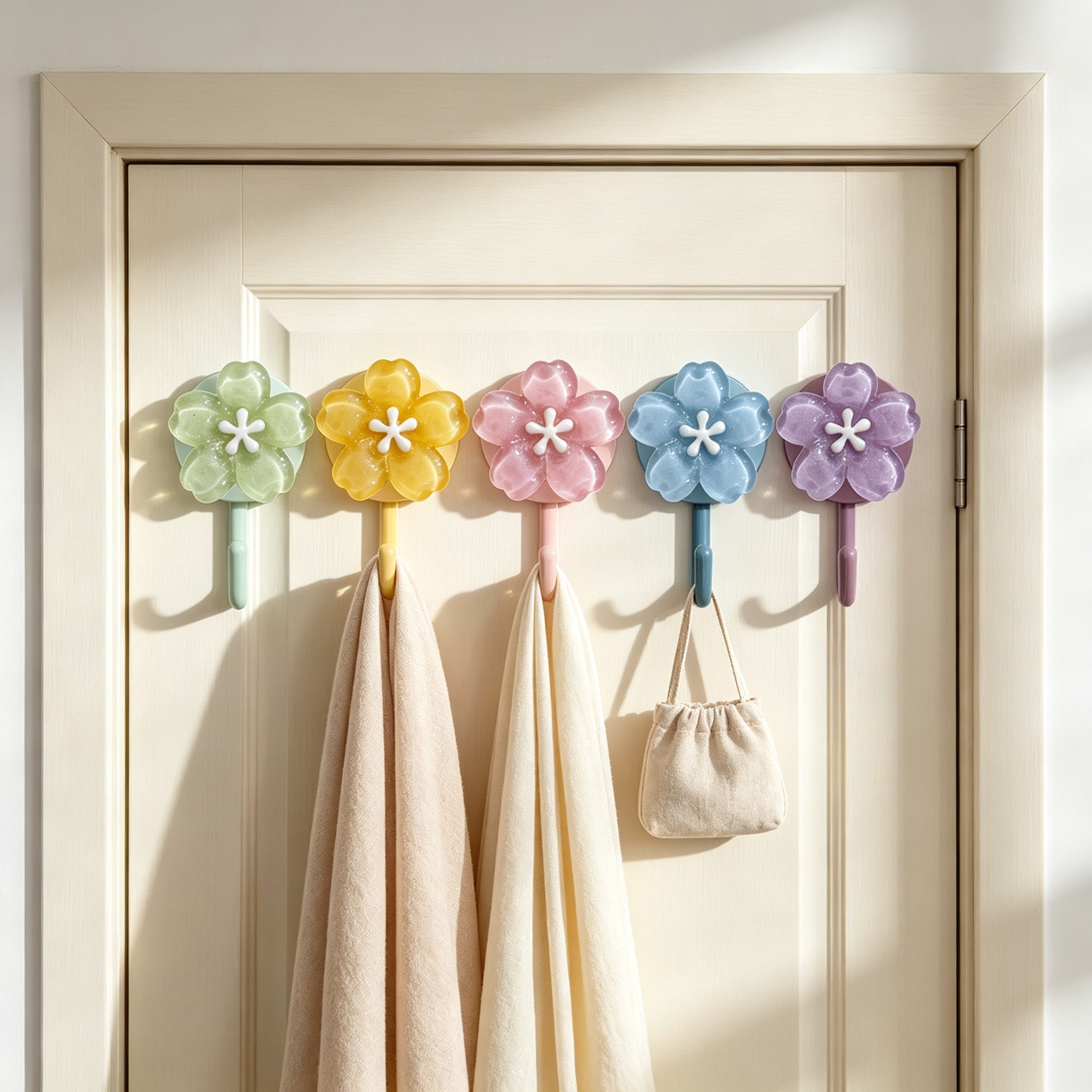 TEMU 5-pack No-drill Self-adhesive Wall Hooks, Hooks, Multi-functional Hooks For Robes, Towels, Hats, And Coats, Suitable For Bathrooms, Kitchens,