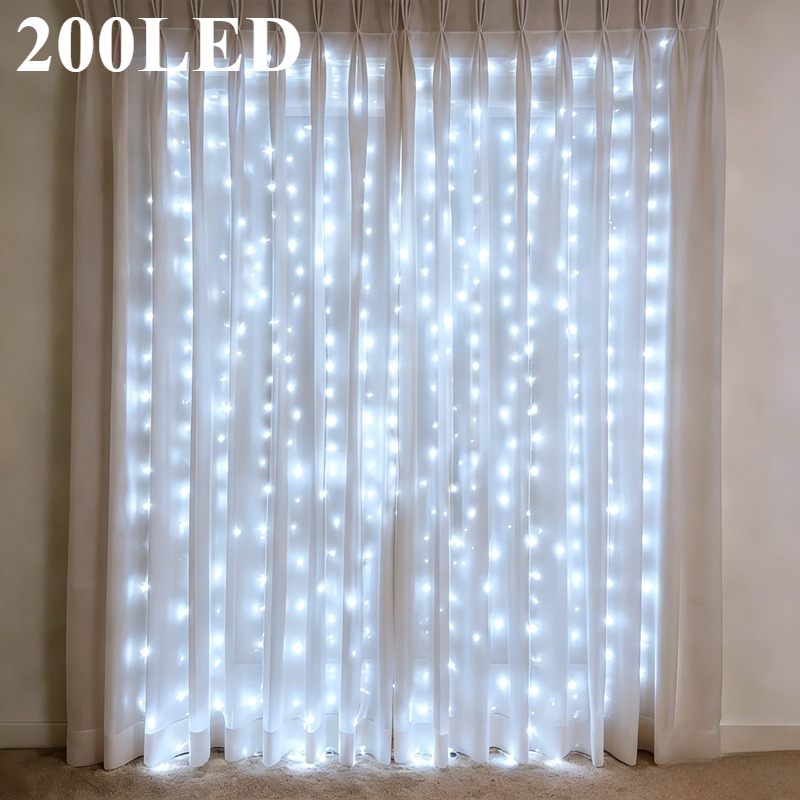 TEMU White /200/100 Led Curtain Lights | Usb Powered, 8 , Usb Powered Christmas String Lights, Suitable For Bedroom, Courtyard, Living Room, Garden,