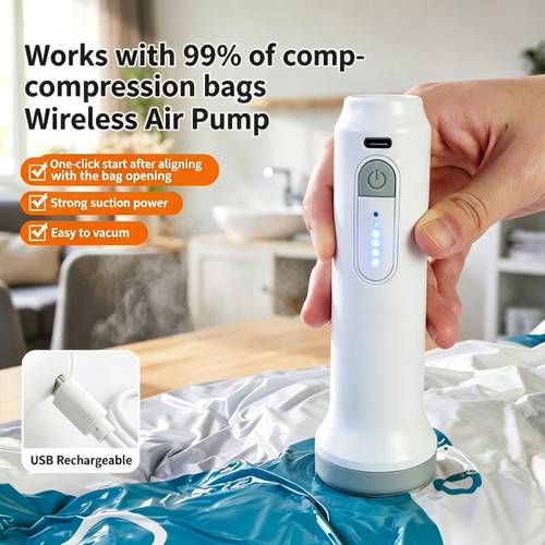 portable vacuum compression pump rechargeable wireless suction pump lightweight for travel bags storage not included
