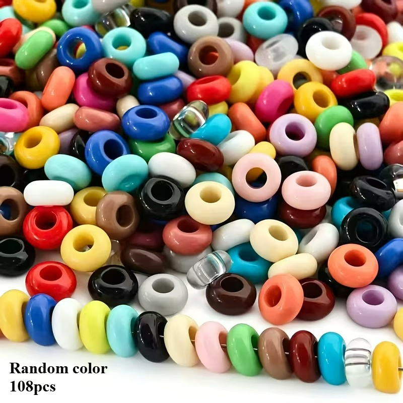 TEMU 108pcs Perles de roue à grand trou en acrylique de couleur aléatoire, perles d'espacement d'abaque pour chaîne de téléphone, collier, boucles