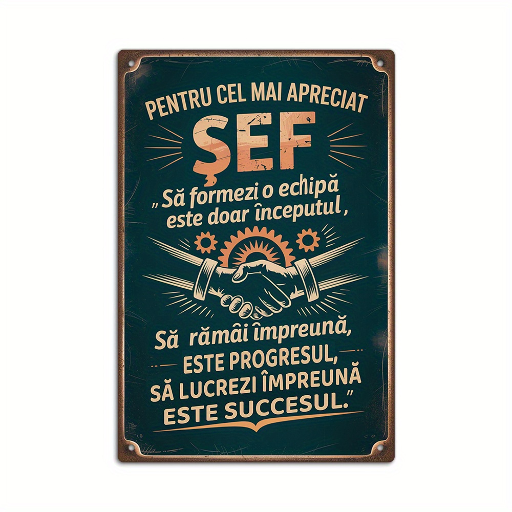 TEMU 1pc Putuo Decor Vintage Romanian Metal Tin Sign - Retro Dark Green & Golden Office Decor - Sef/ceo/manager Gift - Heavy-duty Iron Wall Art For