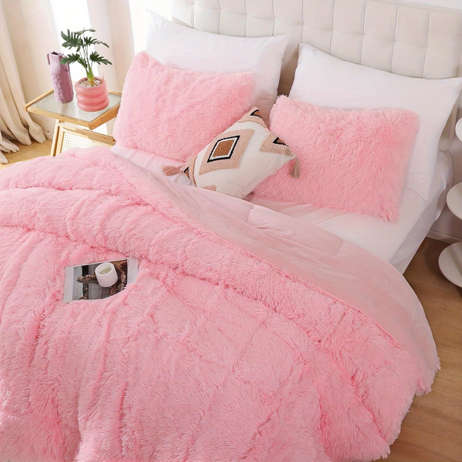 fluffy soft comforter cover queen set   fur bedding sets full queen king 3 pieces1 plush duvet cover 2 shaggy pillowcases fuzzy pink bed set plush duvet cover set bed sheets details 8