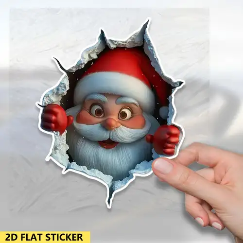 Kerstman Breekt Door De Muur 3D Effect Muursticker, Kerststicker Kerstman Breekt Door De Muur 3D Effect Muursticker, Kerststicker