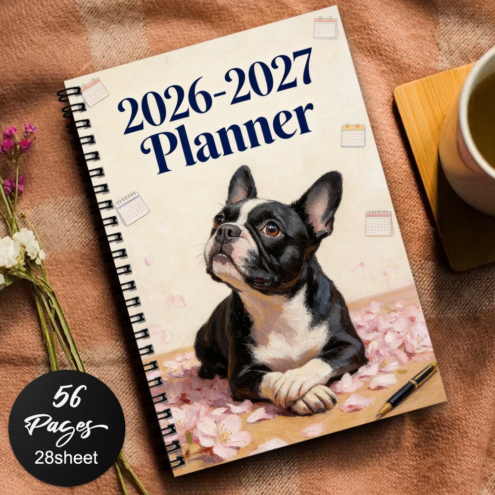 TEMU 1pc Planejador de Bulldog Francês & Flores de com - Adorável Caderno de Semanal & Mensal, de e Tarefas para Faculdade, Escritório ou Uso - de