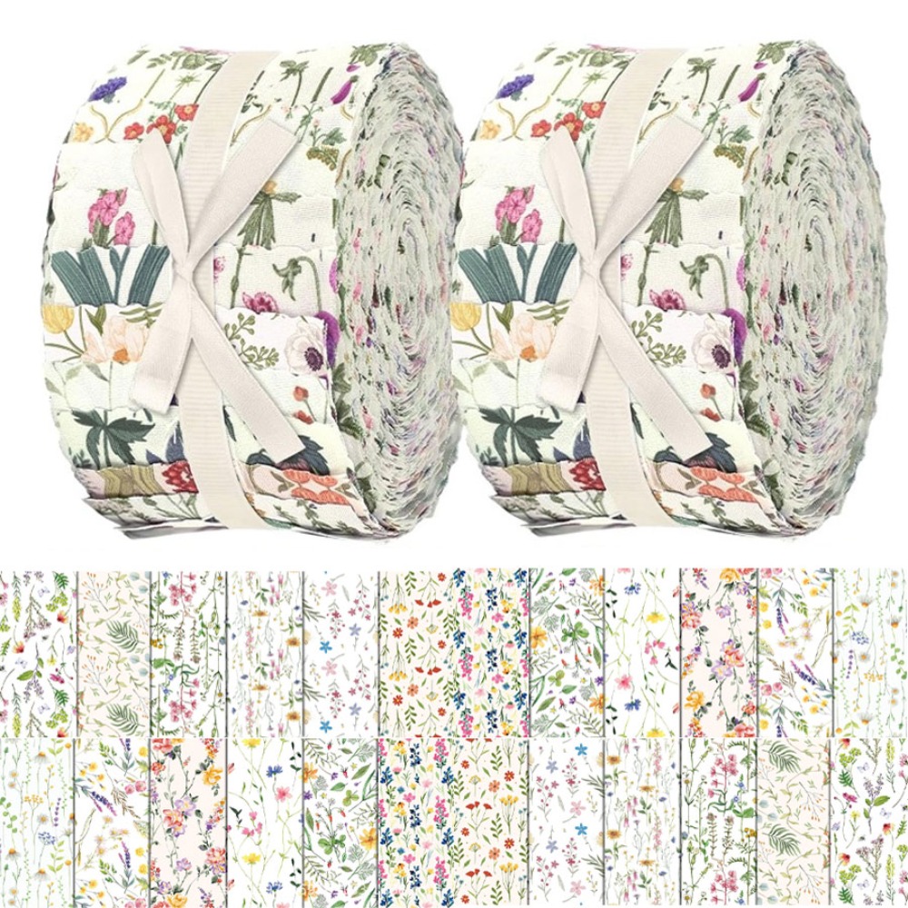 TEMU 40pcs Of 6.5*50cm (2.55*19.7in) Rich Floral Plants, Sewing Material Pack, Suitable For Hand Sewing, , Doll Making, Bag Decoration, Home