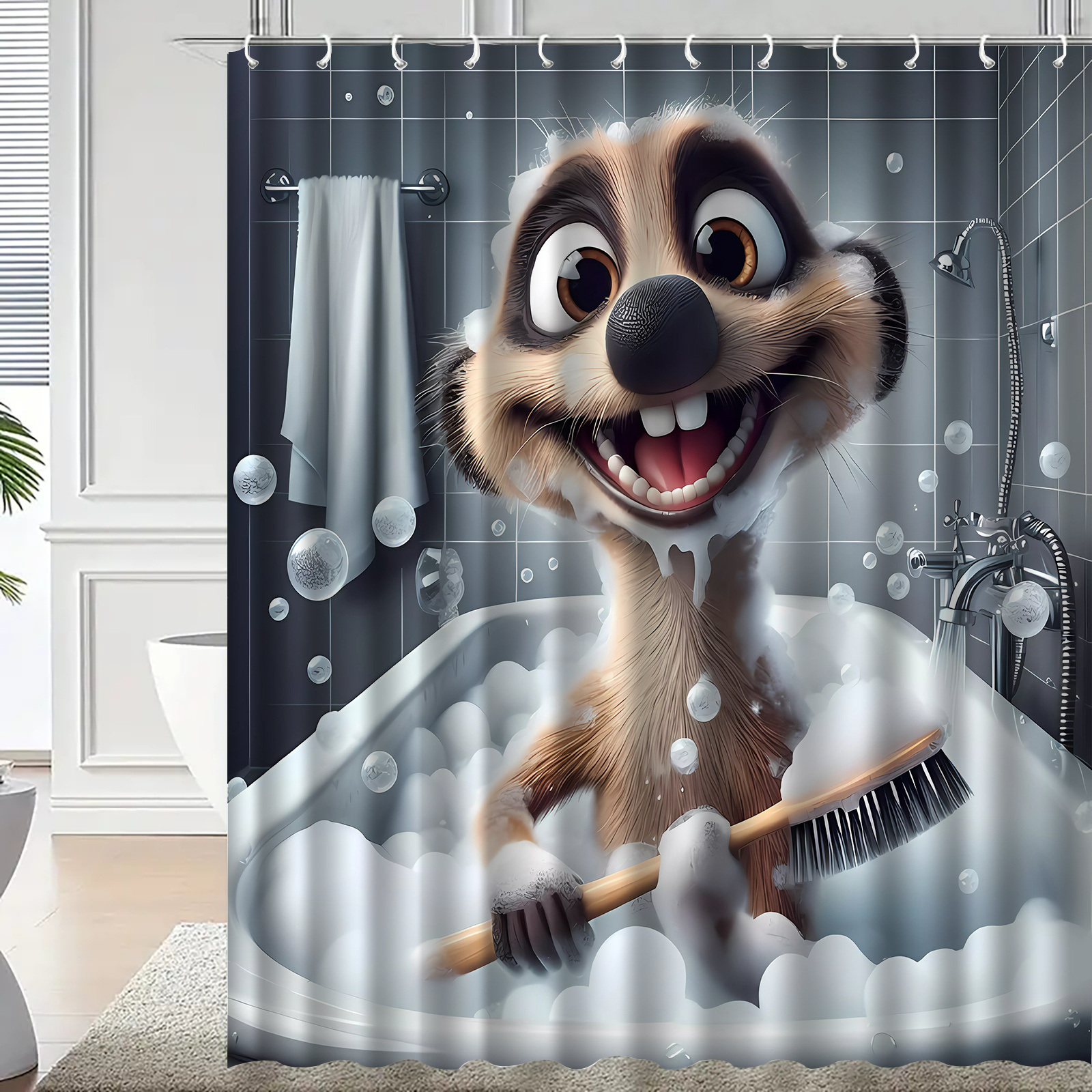 E-shop Jit 1 Stück Duschvorhang mit Meerkatzenmusterdruck, hochwertiger, eleganter und einfach zu installierender Badezimmervorhang, geeignet für