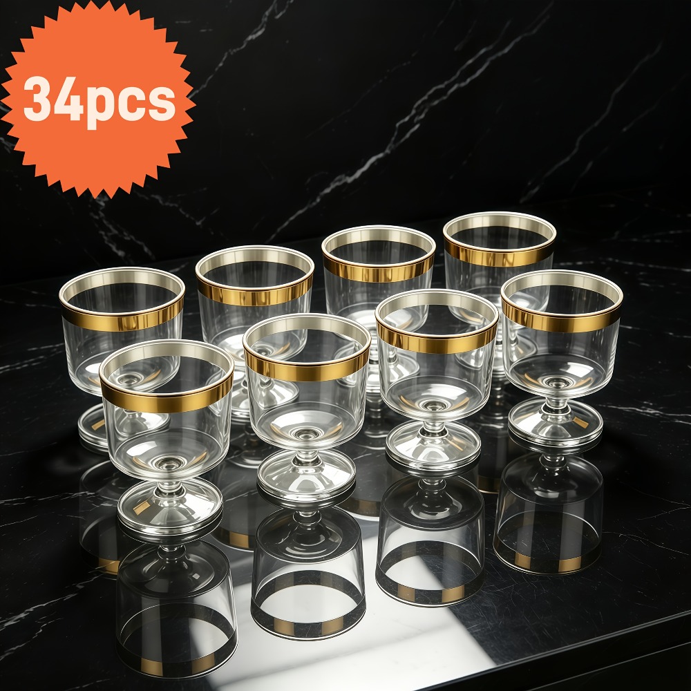 TEMU 34 stuks, Creatieve Dessertbekerjes met Gouden Rand, Moussebekerjes, Parfaitbekerjes, Kleine Wijnglazen, Feest Tafelgerei, Herbruikbare Mini