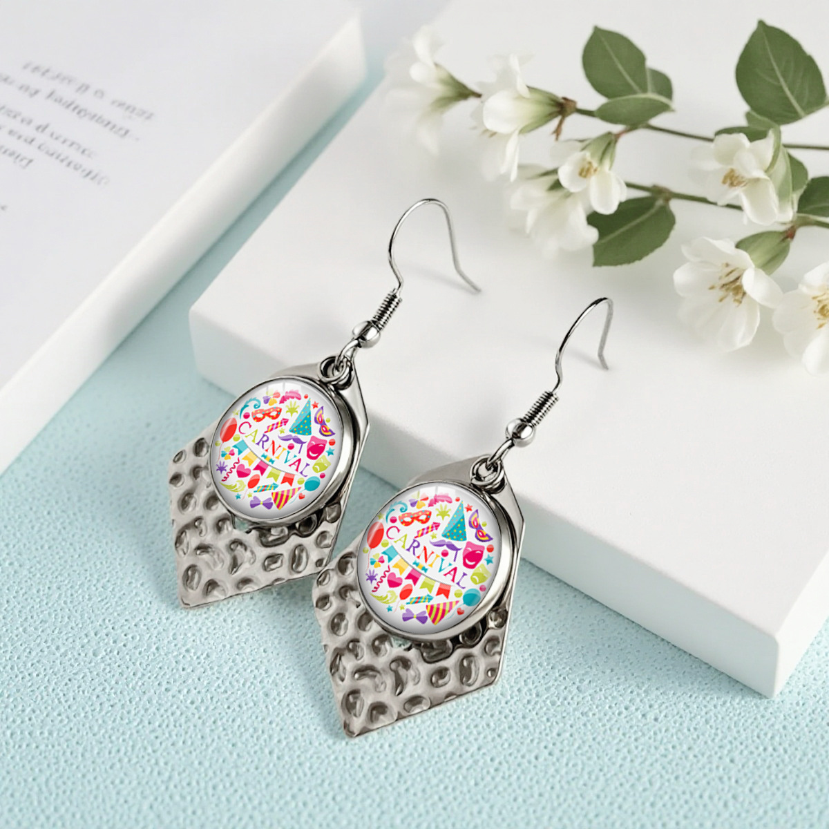 Colorful Carnival Party Hexagonal Dangle Earrings