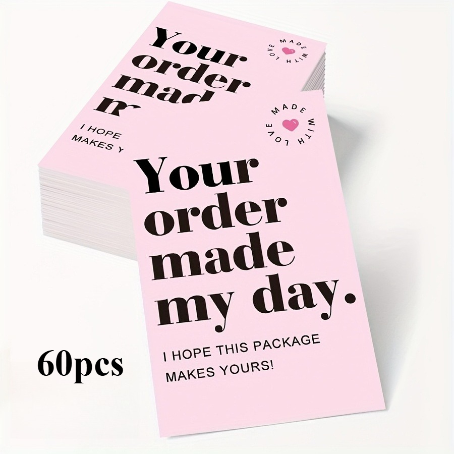 TEMU 60pcs Pink Thank You Cards With For Business, "your " Note Cards For Customer Orders, Small Business Order Thank You Cards, English Text