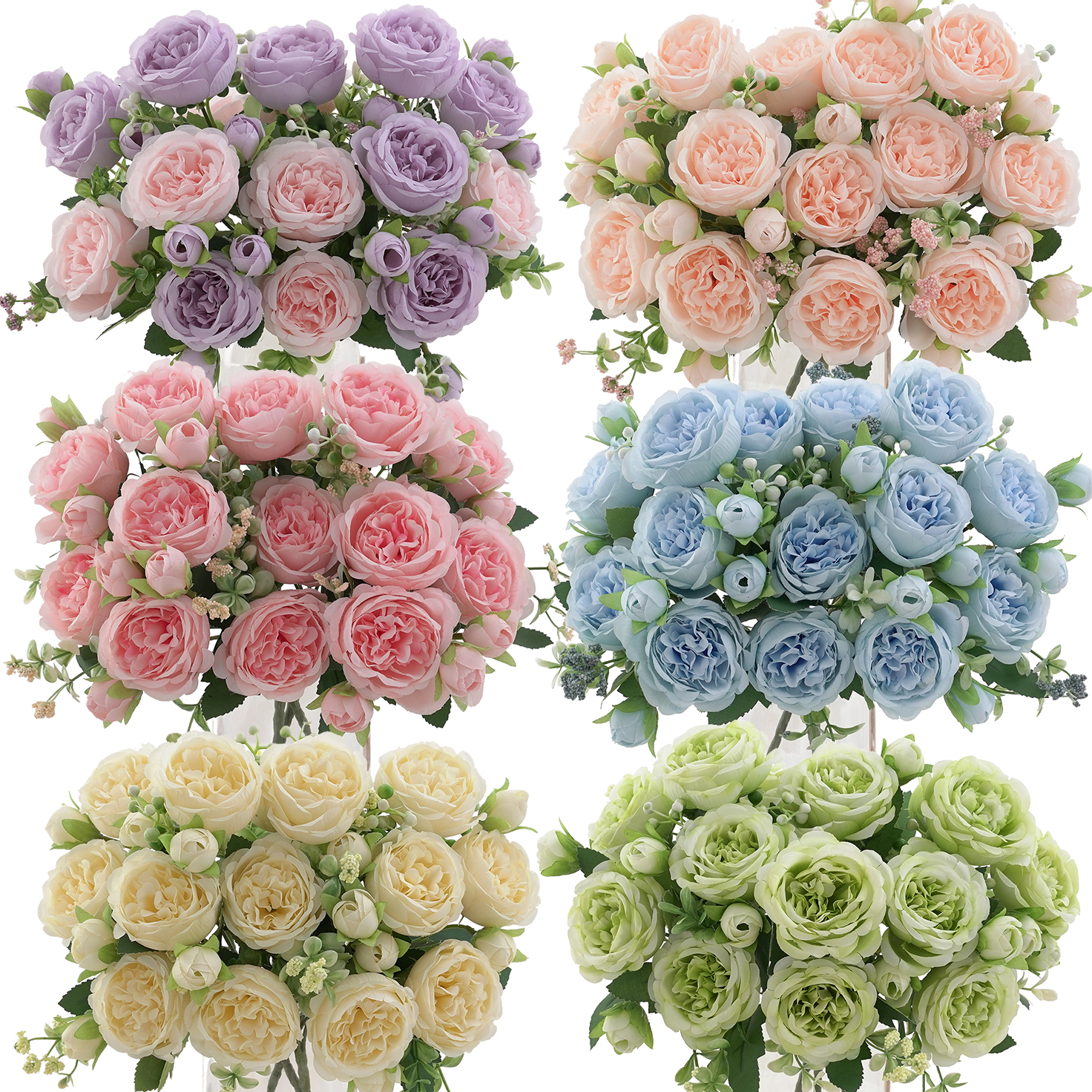 4pcs mirfiye artificial   bouquet realistic blooming peonies with greenery full table centerpiece suitable for wedding mothers day valentines spring decor indoor outdoor plastic flowers no vase included