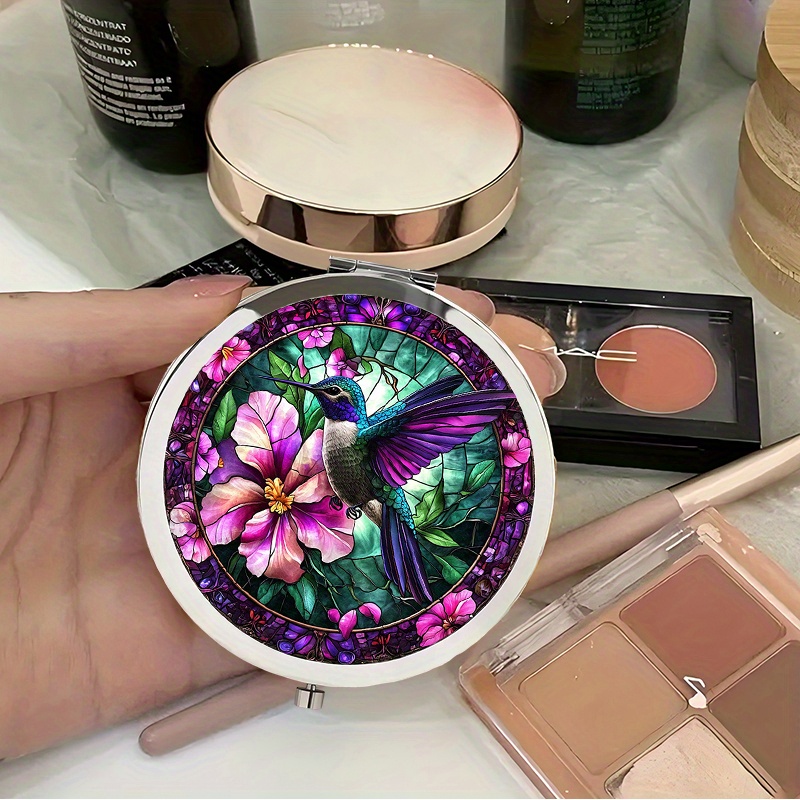 2D Flat Portable Makeup Mirror Handheld Folding Round Mirror