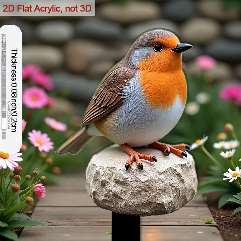 TEMU 2d Flat, [2d Flat] 2d Acrylic Ground Insert | Bird Perched On A Rock, For Beautifying Flower Beds And Patios, Ideal For Outdoor Use And Lawn