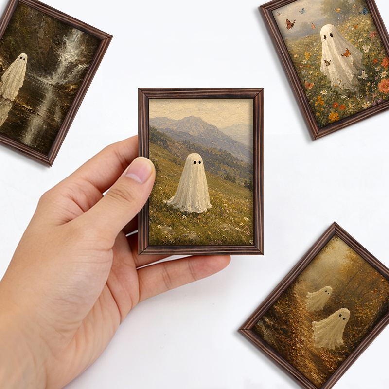 TEMU 4pcs Mini en Bois avec Cadre, Ensemble de Mignons en Peinture à l'Huile Rétro, Design de Motif de de Forêt de de Montagne de Fleurs , Décoration