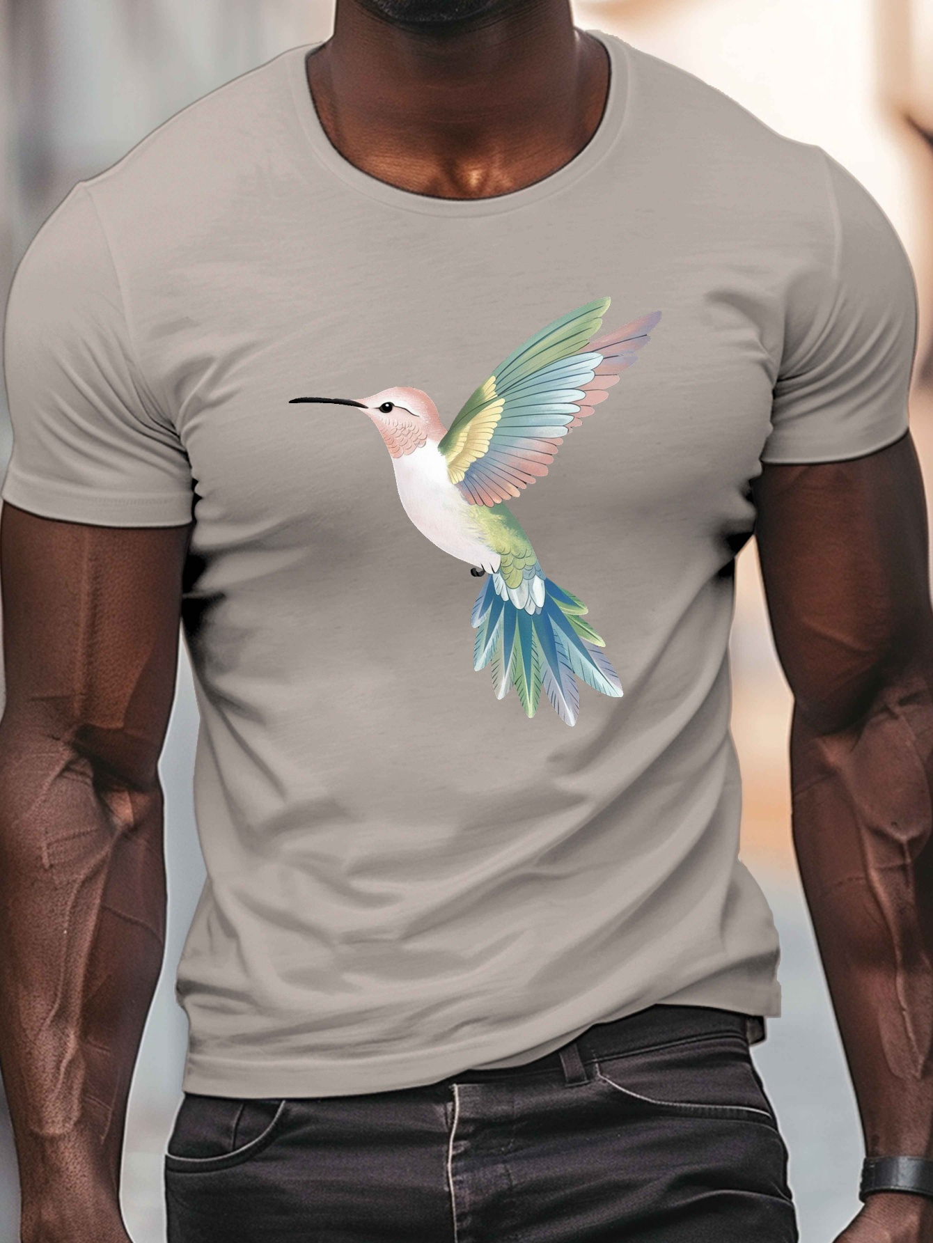 men's hummingbird graphic tee casual crew neck short sleeve Temu