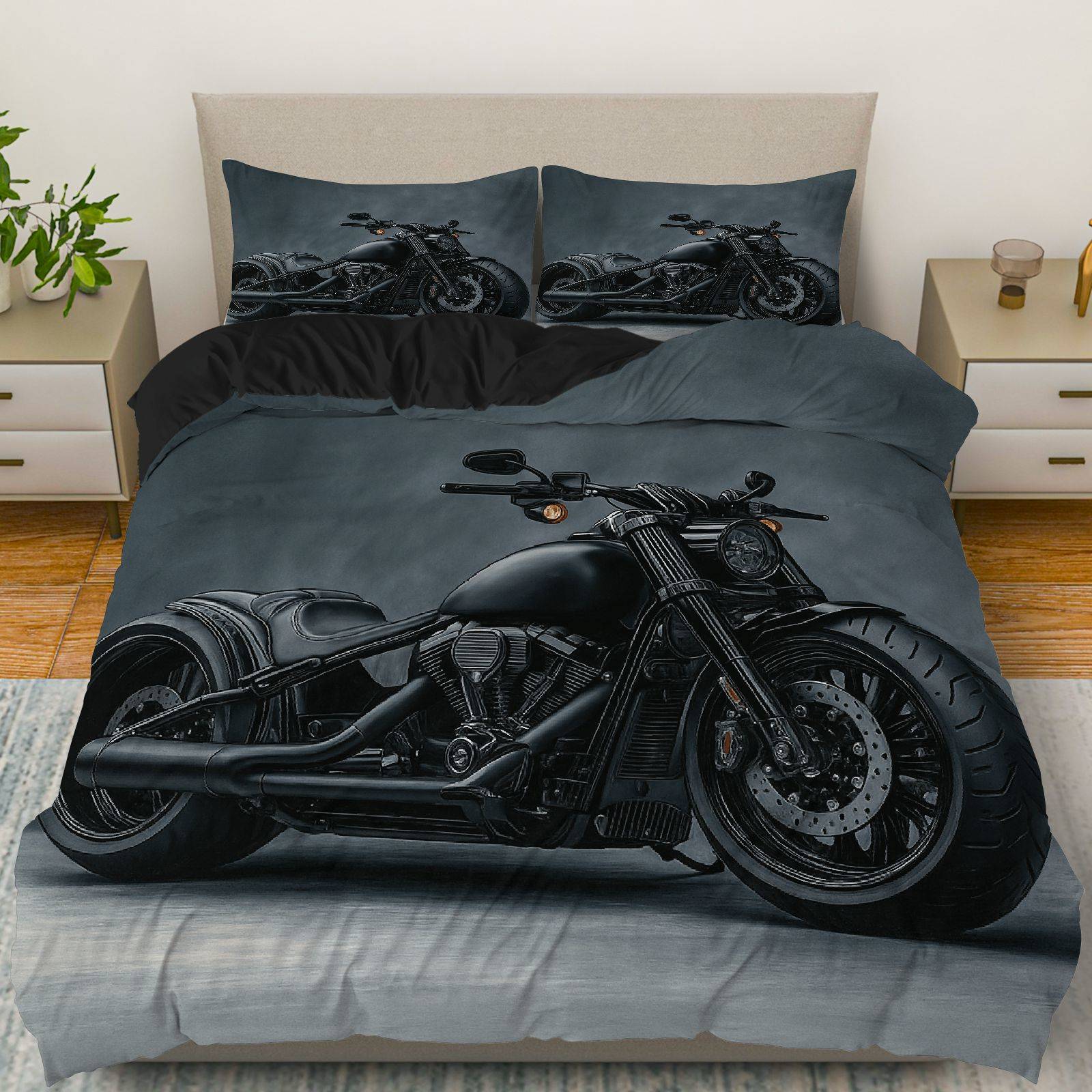TEMU 3pcs Duvet Cover Set, 1 Duvet 2 Pillowcases( Without Filler), Motorcycle Vintage Theme, No Specific Festival Bedding Set, Modern Comfortable