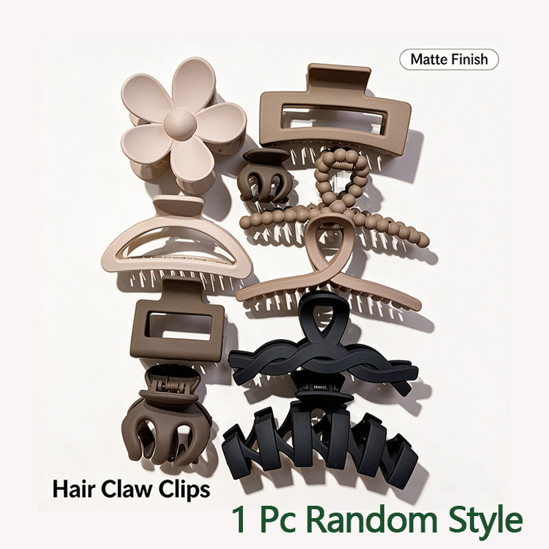 TEMU 1pc Random Style Women's Matte Hair Claw Clips, Non-slip Large Shark Hair Grips, Neutral Solid Color Hair Additions For Half-up Ponytail Updo