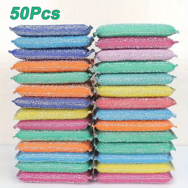 50pcs heavy-duty cleaning sponges - non-toxic scrubbing pads with stackable design, non-scratch surface - for kitchen, bathroom, dishwashing, laundry, household - durable polyurethane sponges in blue, green, pink, orange, teal, - ideal for home & commercial use, kitchen sponges for washing dishes, bathroom scrubber, textured surface, stackable sponges, dishwashing scrubber, compact cleaner,   sponge, scrub sponge, busy households 0
