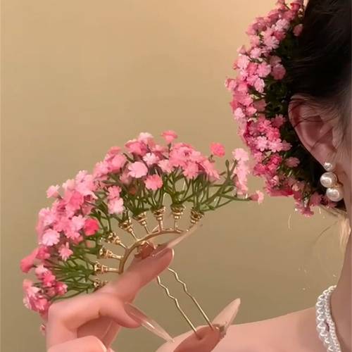 1pc pink flower hairpin ladies simulated flower beautiful hairpin sweet hair accessory suitable for daily vacation and leisure